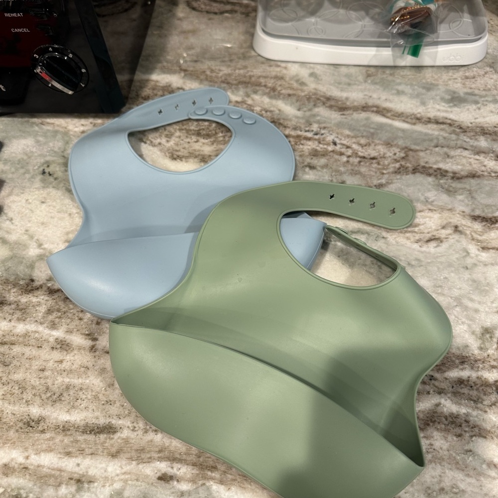 Set of Blue and Green Silicone Bibs